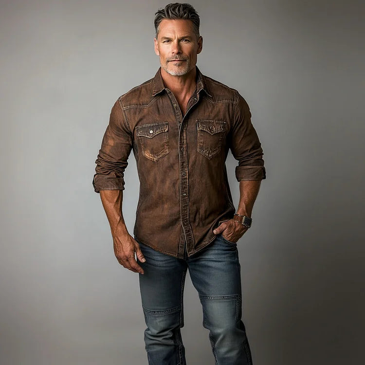 Prestique's Retro Denim Shirt – Coffee
