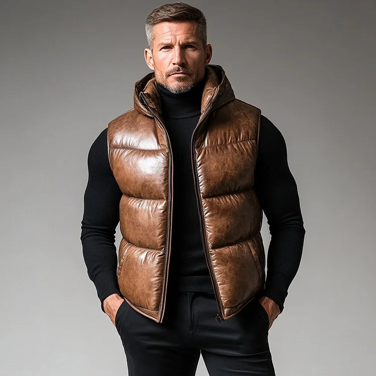 Prestique's Retro Padded Leather Vest – Brown