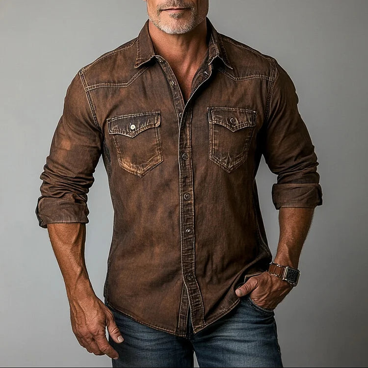 Prestique's Retro Denim Shirt – Coffee