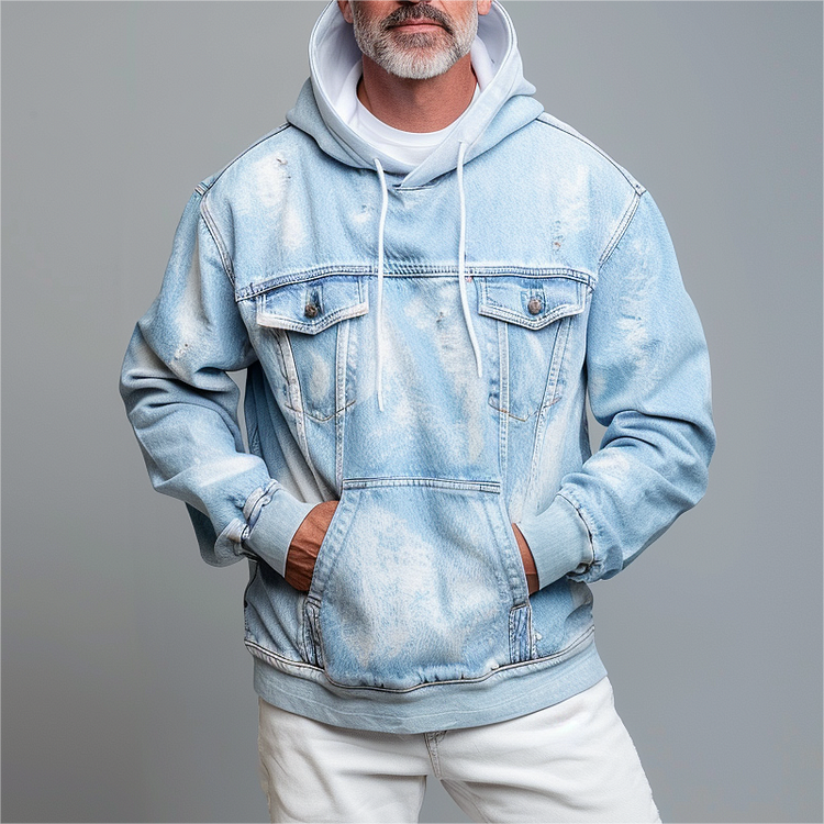 Washed Denim Hoodie – Blue & Grey