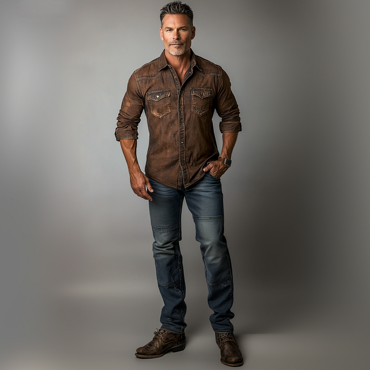 Prestique's Retro Denim Shirt – Coffee