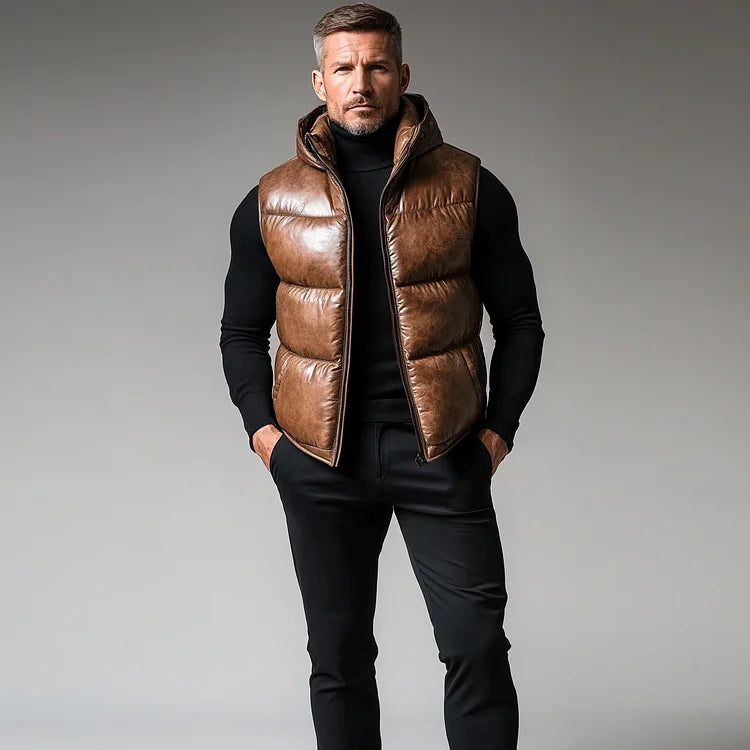 Prestique's Retro Padded Leather Vest – Brown