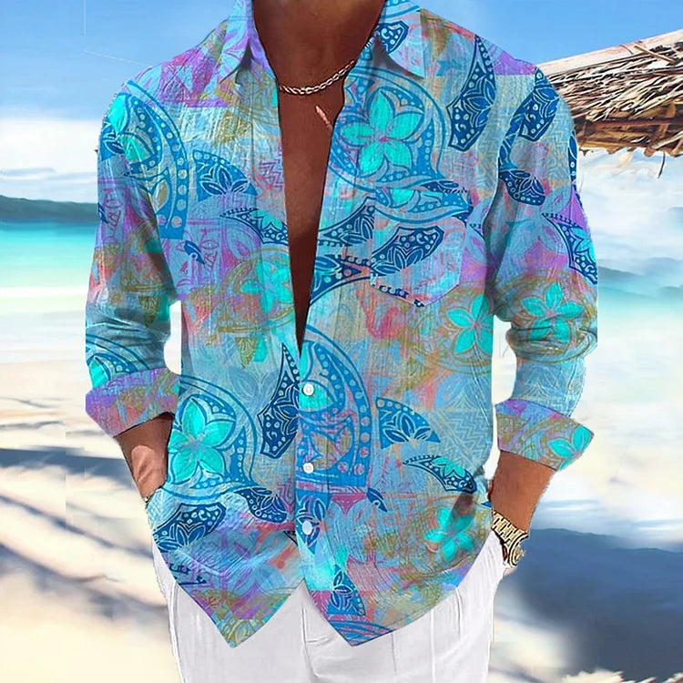 Men's Vintage Floral Pattern Pocket Single Breasted Shirt