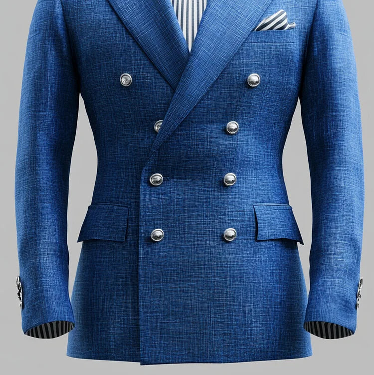 Men's Business Solid Peak Lapel Double Breasted Long Sleeve Blazer