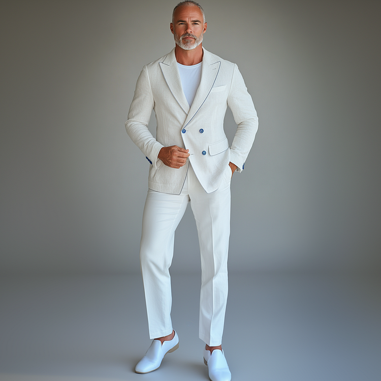 Men's Peaked Lapel Double Breasted Contrast Binding Blazer