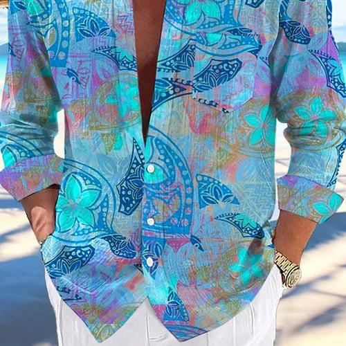 Men's Vintage Floral Pattern Pocket Single Breasted Shirt