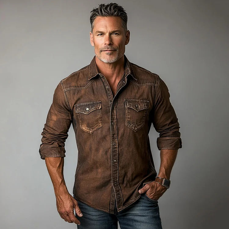 Prestique's Retro Denim Shirt – Coffee