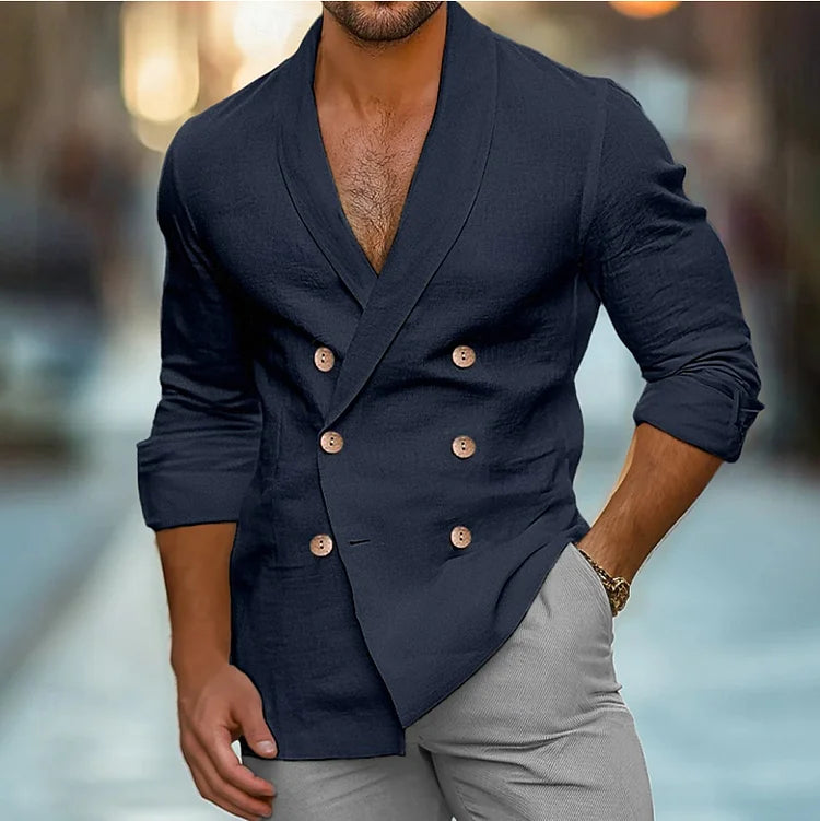 Shawl Lapel Double-Breasted Shirt