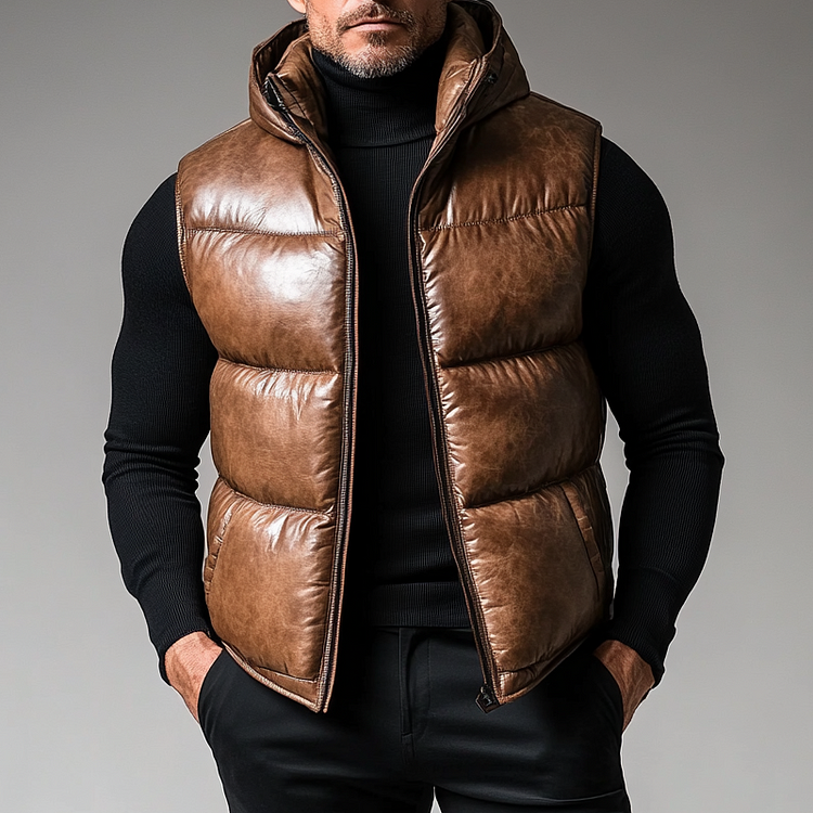 Prestique's Retro Padded Leather Vest – Brown