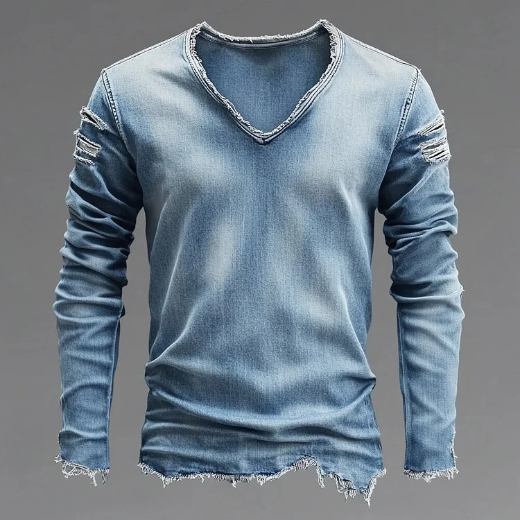 Prestique's Raw Edge Denim Tee – Blue