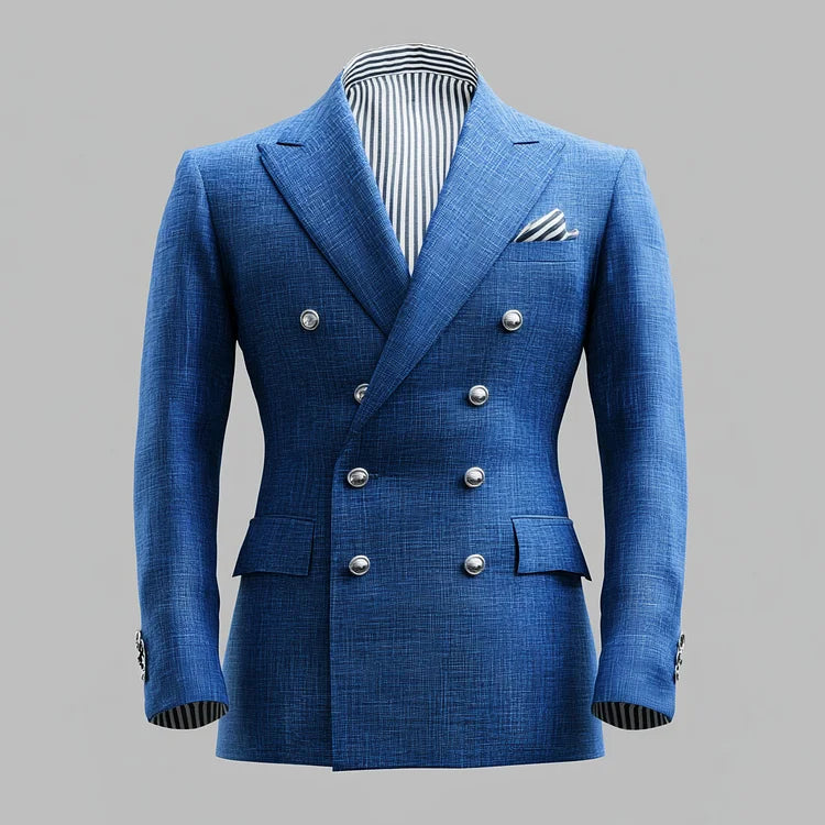Men's Business Solid Peak Lapel Double Breasted Long Sleeve Blazer
