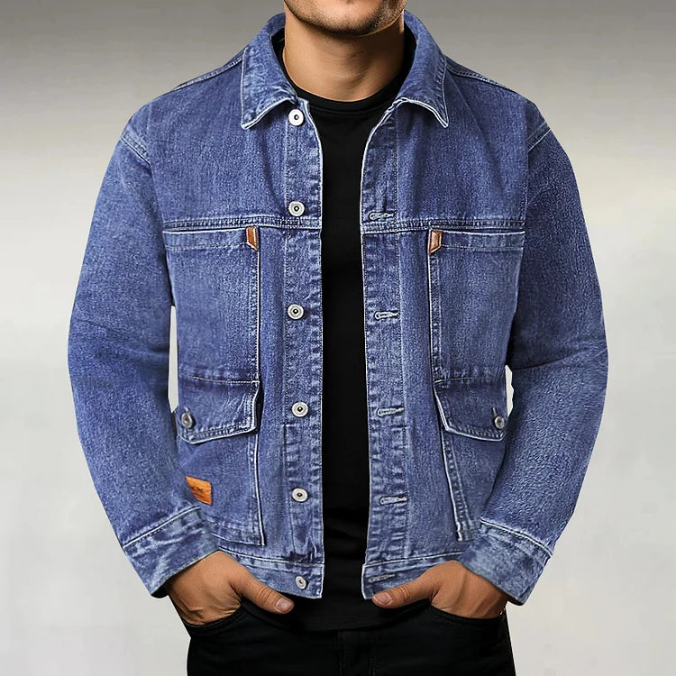 Men's Fashion Button Up Multiple Pockets Denim Cargo Jacket