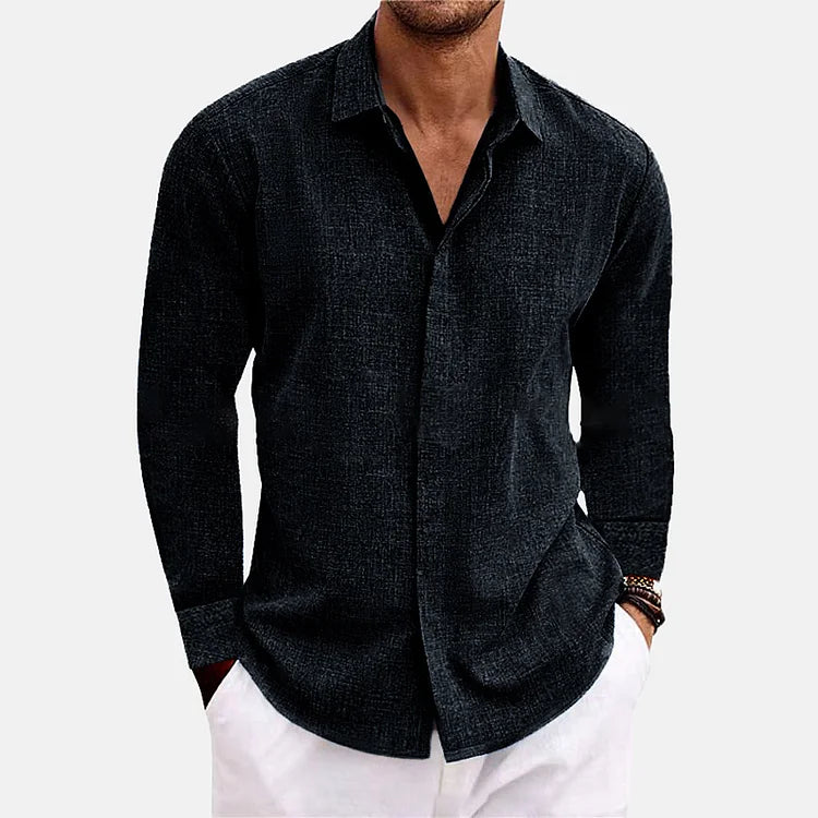 Men's Linen Single Breasted Plain Long Sleeve Shirt