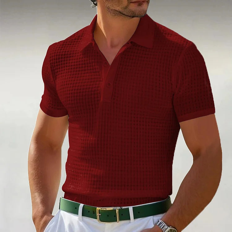 Men's Sporty Button Waffle Polo Shirt