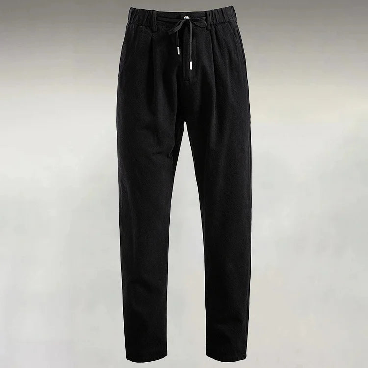 Men's Cotton And Linen Jacquard Lace-Up Straight Leg Casual Pants