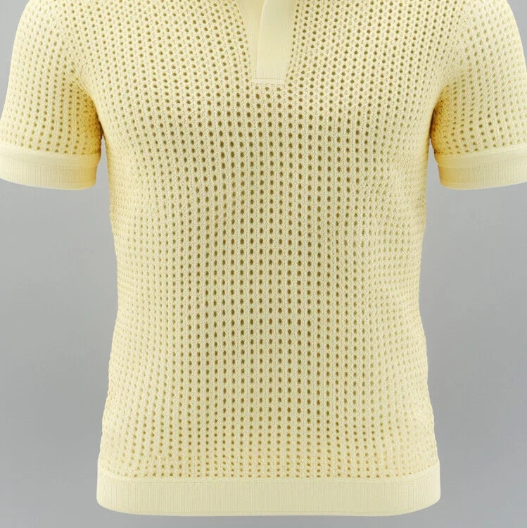 Men's Hollow Out Crochet Knit Short Sleeve Buttonless Polo Shirt
