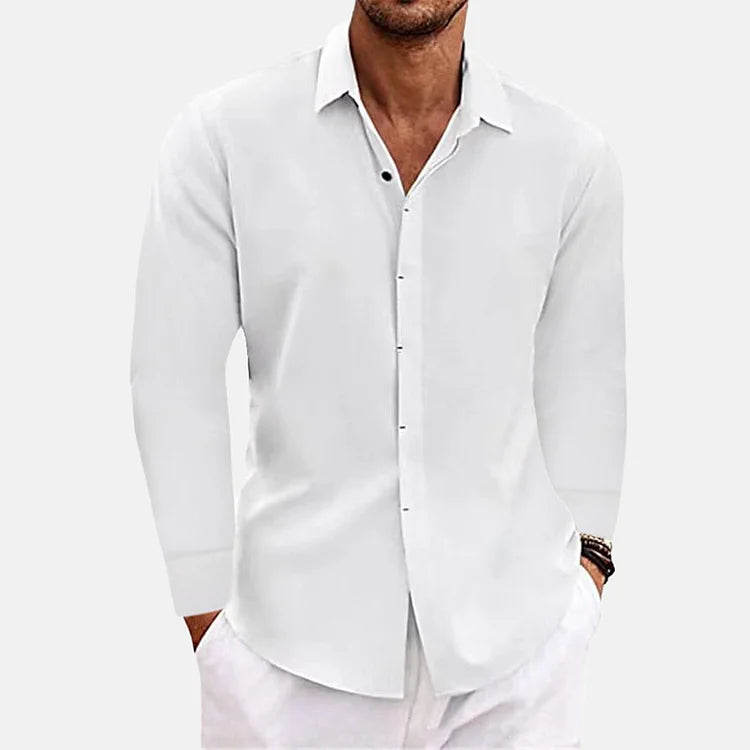 Men's Linen Single Breasted Plain Long Sleeve Shirt