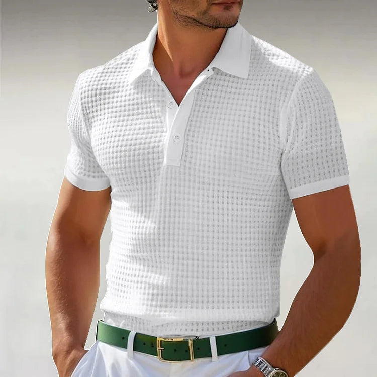 Men's Sporty Button Waffle Polo Shirt