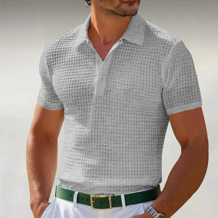 Men's Sporty Button Waffle Polo Shirt