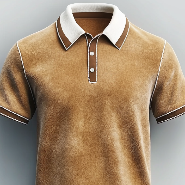 Men's Suede Colorblock Half Button Short Sleeve Polo Shirt