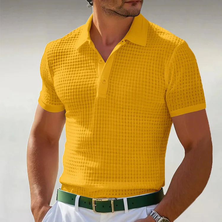 Men's Sporty Button Waffle Polo Shirt