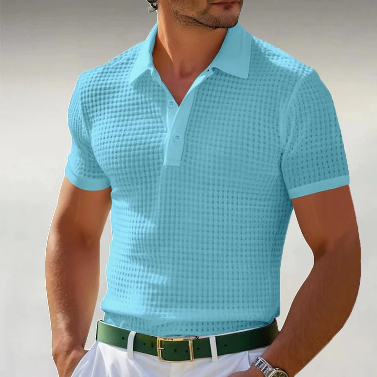 Men's Sporty Button Waffle Polo Shirt