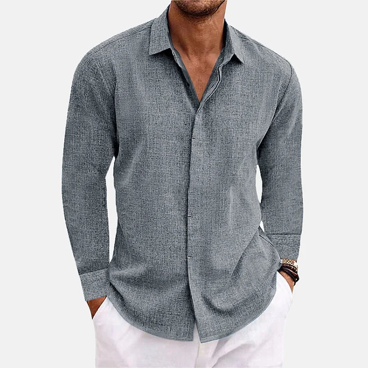Men's Linen Single Breasted Plain Long Sleeve Shirt