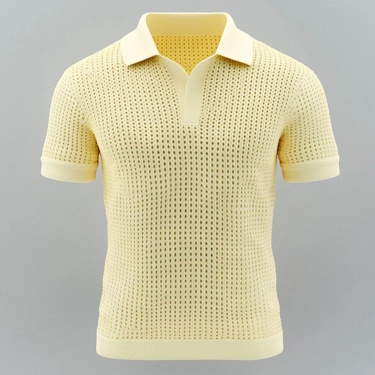 Men's Hollow Out Crochet Knit Short Sleeve Buttonless Polo Shirt
