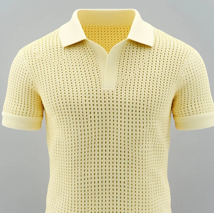 Men's Hollow Out Crochet Knit Short Sleeve Buttonless Polo Shirt