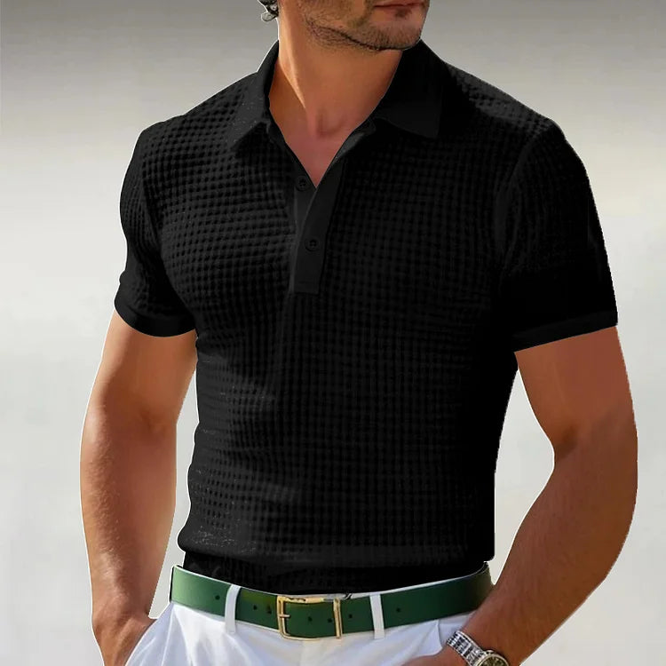Men's Sporty Button Waffle Polo Shirt