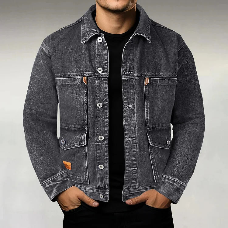 Men's Fashion Button Up Multiple Pockets Denim Cargo Jacket