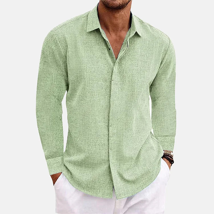 Men's Linen Single Breasted Plain Long Sleeve Shirt